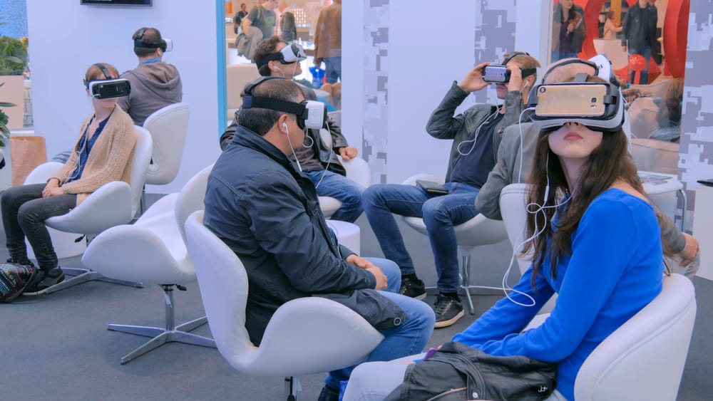 group of people using virtual reality headset at an exhibition event